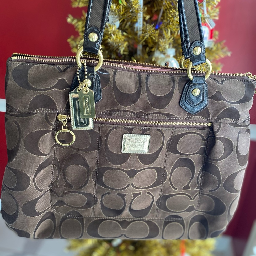 Coach Brown Shoulder Bag with Signature Monogram